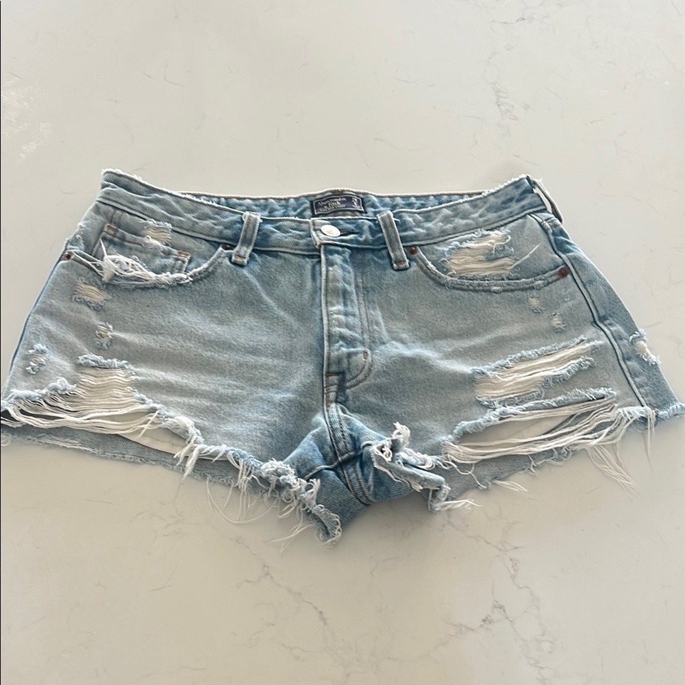 Abercrombie & Fitch Light Blue Distressed Jean Shorts